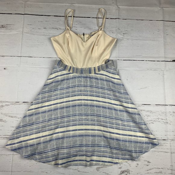 Jealous Tomato womens jrs M ivory blue linen blend cutout Aline fit flare dress - Picture 1 of 6